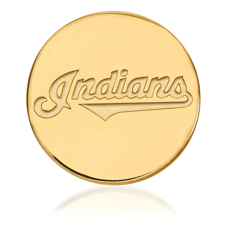 14kt yellow gold round lapel pin with “Indians” script logo