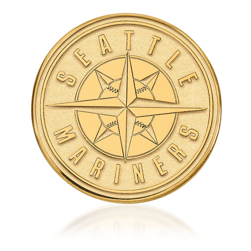 Round 14kt yellow gold lapel pin with engraved Seattle Mariners star logo