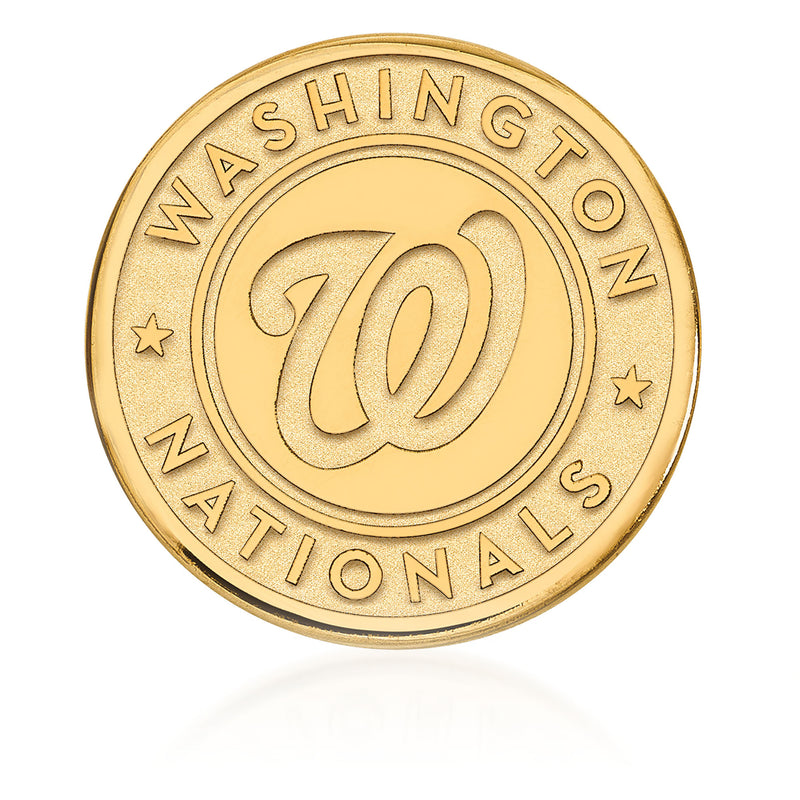 14kt yellow gold Washington Nationals lapel pin with raised “Washington Nationals” and “10” design