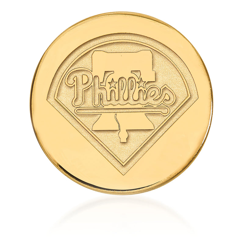 14kt yellow gold Phillies lapel pin with engraved circular logo and stars