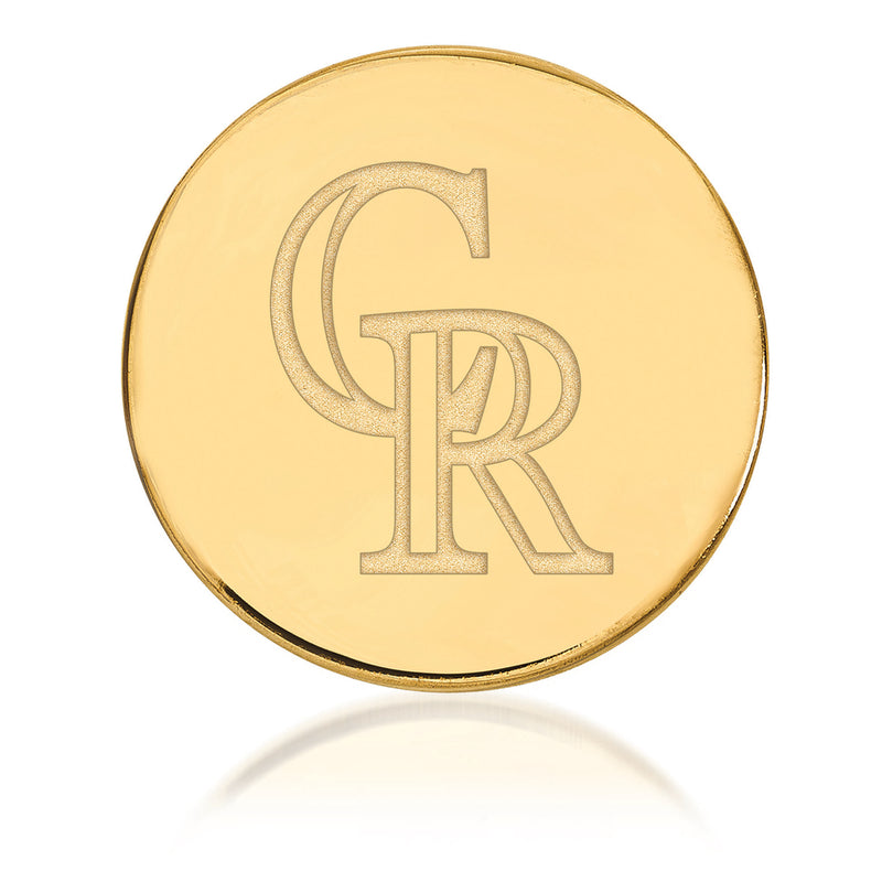 Round 14kt yellow gold lapel pin with engraved “CR” emblem
