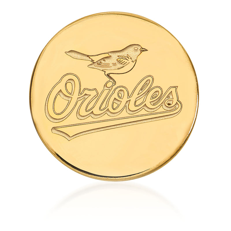 14kt yellow gold Orioles lapel pin with bird and Orioles lettering