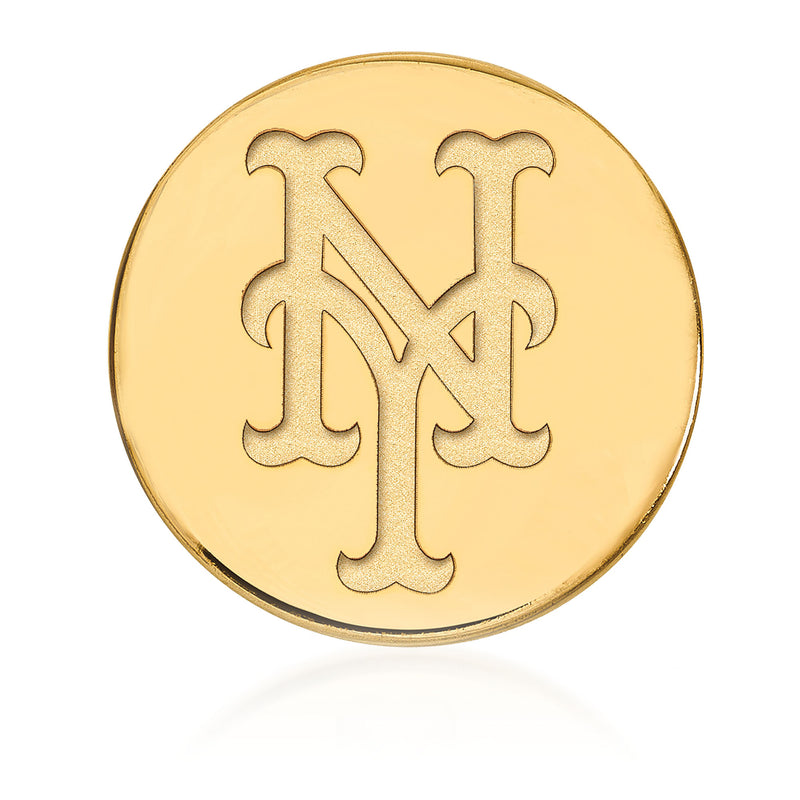 Round 14kt yellow gold lapel pin with raised NY monogram