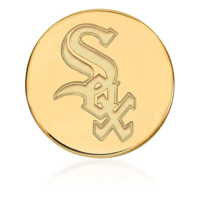 Round 14kt yellow gold lapel pin with White Sox logo