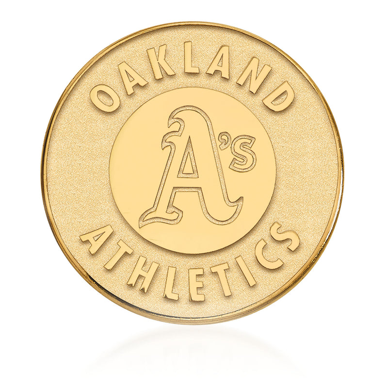 14kt yellow gold Oakland Athletics lapel pin with circular A’s emblem and lettering