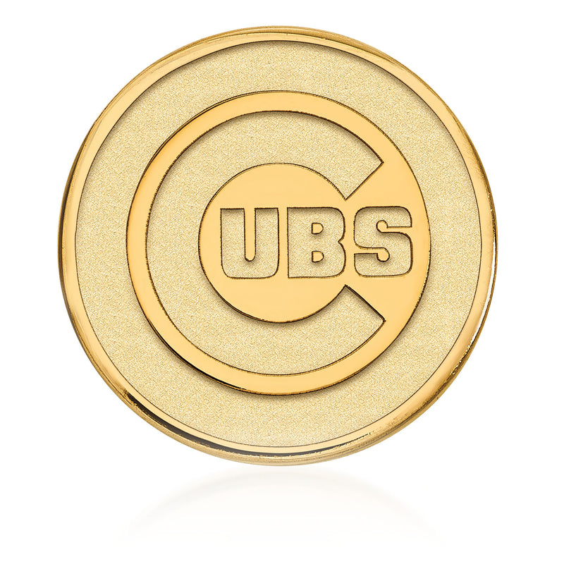 14kt yellow gold lapel pin with UBS emblem, round coin-style design