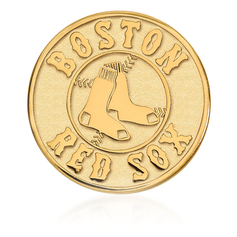 14kt yellow gold baseball glove lapel pin with engraved Red Sox lettering