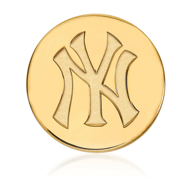 14kt yellow gold round lapel pin with raised NY Yankees initials