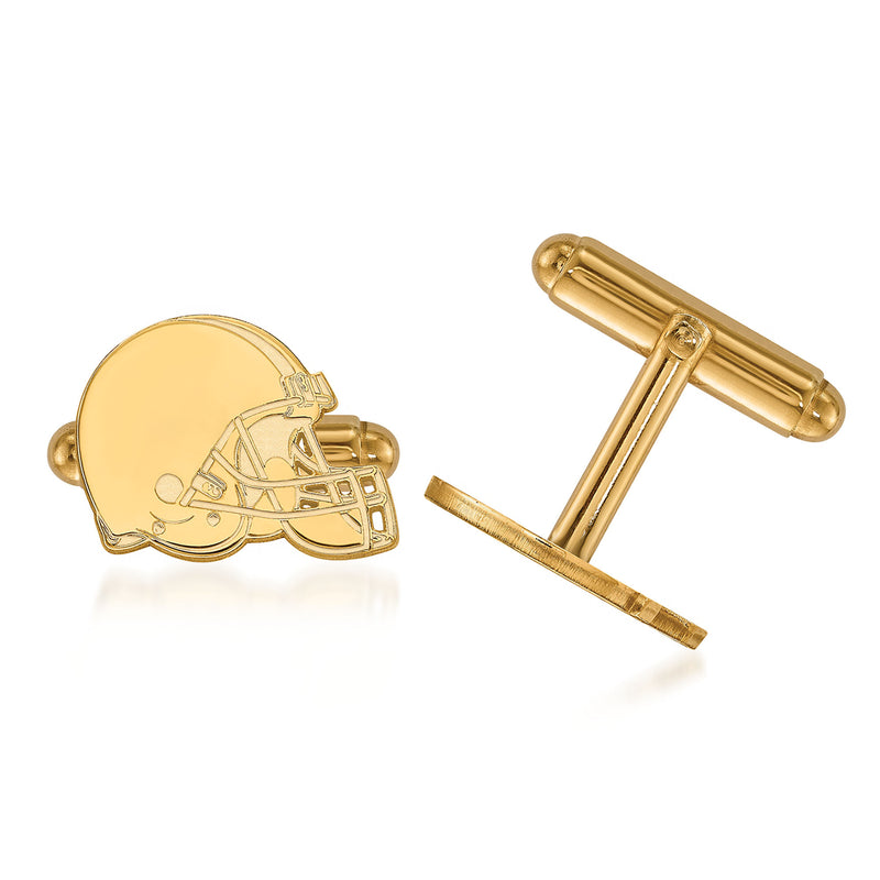 Yellow gold cuff links with Cleveland Browns helmet emblem, round face and bar backing