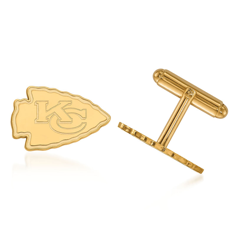 14kt yellow gold Kansas City Chiefs cuff links with gold shield emblem and bar back