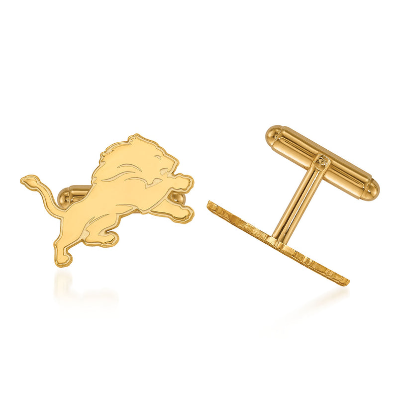 14kt yellow gold NFL Detroit Lions cuff links with lion head logo, bar back