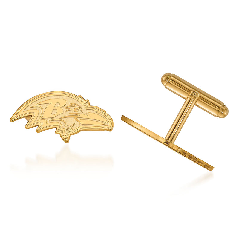 14kt yellow gold Baltimore Ravens cuff links with etched team logo and hinge back