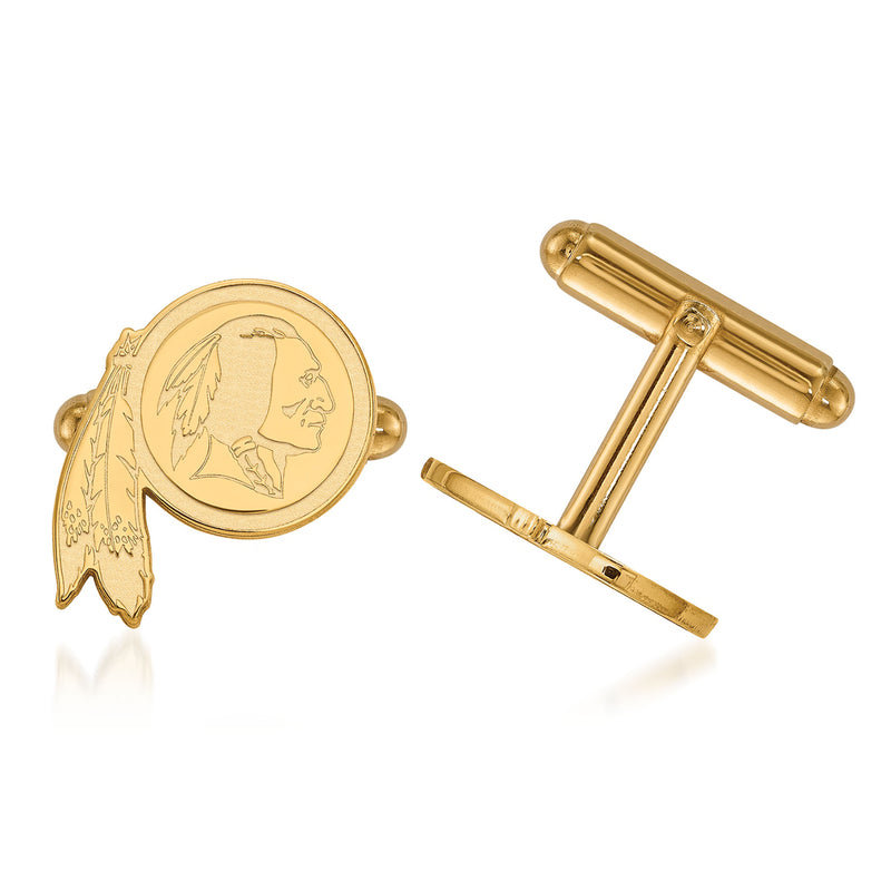 14kt yellow gold cuff links with Redskins logo, round face and bar back