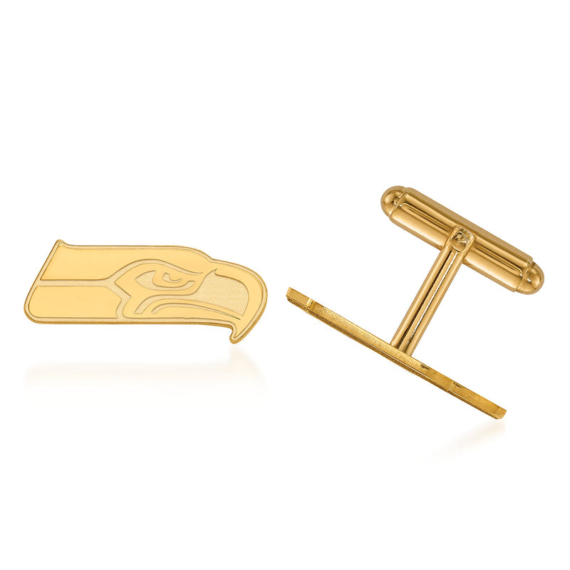14kt yellow gold Seattle Seahawks logo cuff links, hinged bar backs