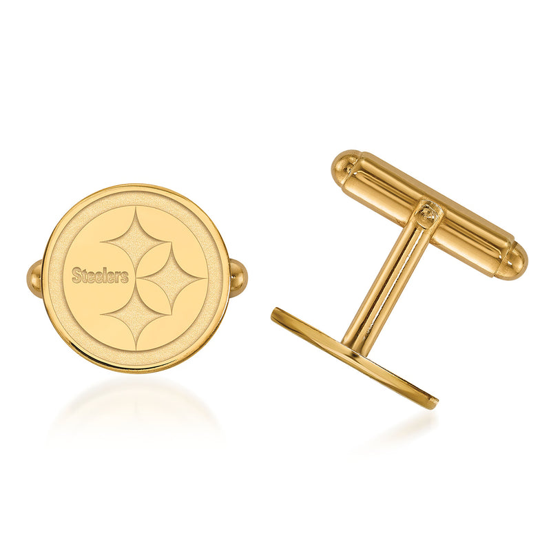 14kt yellow gold Steelers round cuff links with hinged bar backs