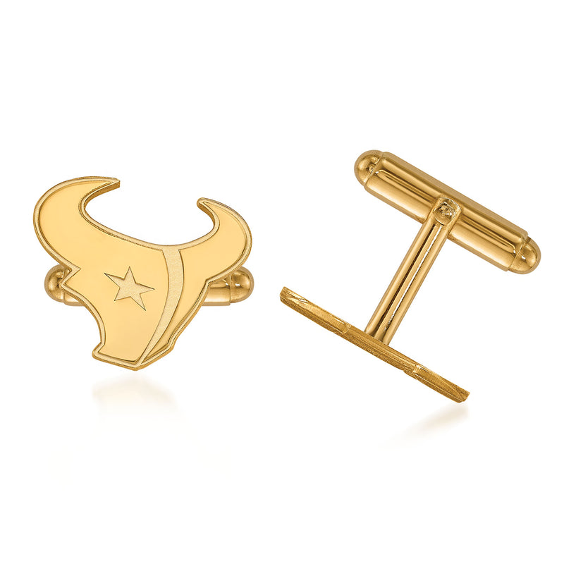 14kt yellow gold Houston Texans logo cuff links with star, hinged posts