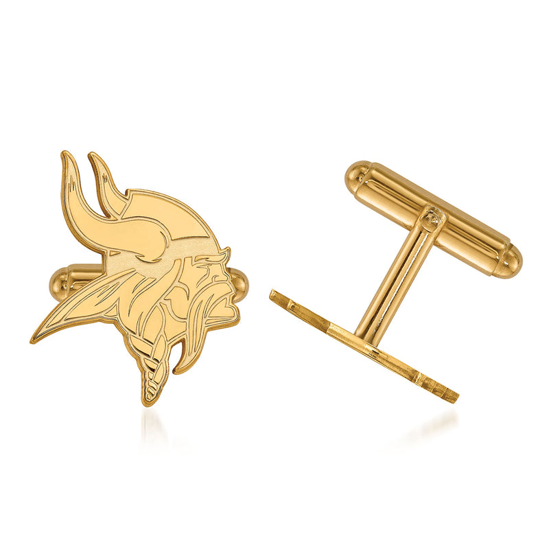 14kt yellow gold Vikings NFL cuff links with raised Vikings head logo and bar back