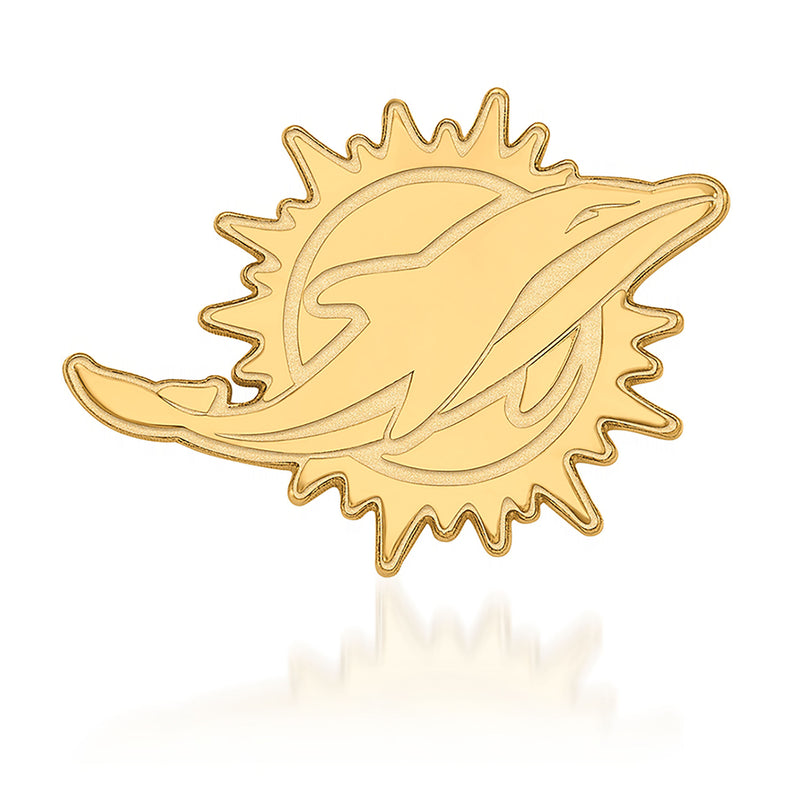 14kt yellow gold dolphin lapel pin with raised outline logo, polished finish