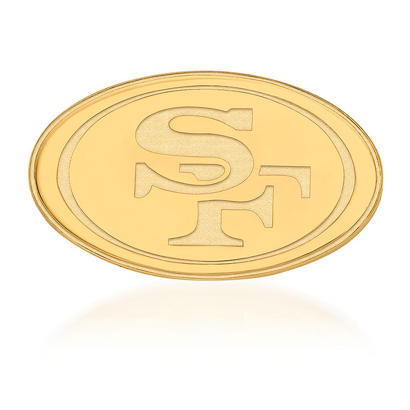 Oval 14kt yellow gold lapel pin with raised monogram emblem