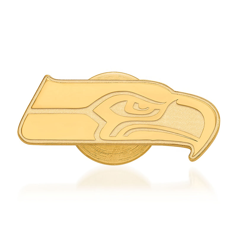 14kt yellow gold Seattle Seahawks lapel pin with embossed team logo
