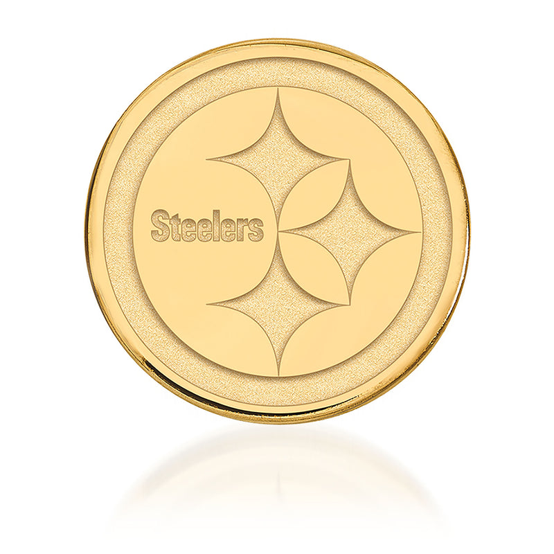 14kt yellow gold Steelers lapel pin, round with Steelers text and three stars