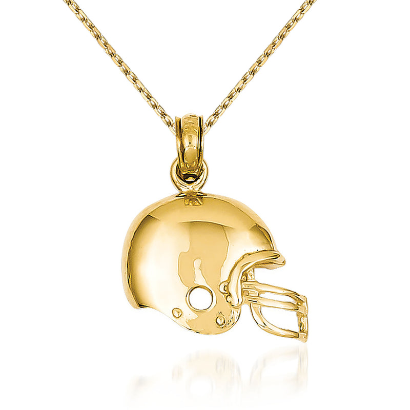 14kt yellow gold football helmet pendant with bail and rope chain