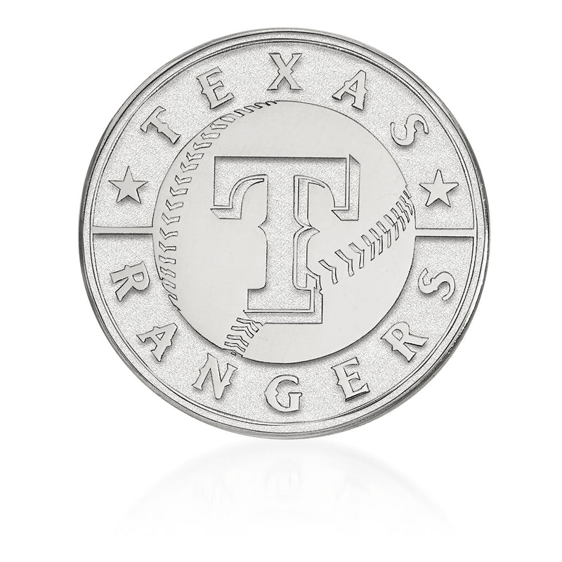 Round sterling silver MLB Texas Rangers lapel pin with large T logo and stars