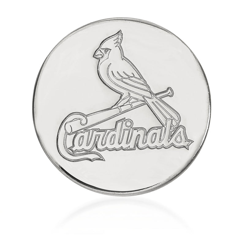 Sterling silver Cardinals lapel pin with bird and Cardinals script logo
