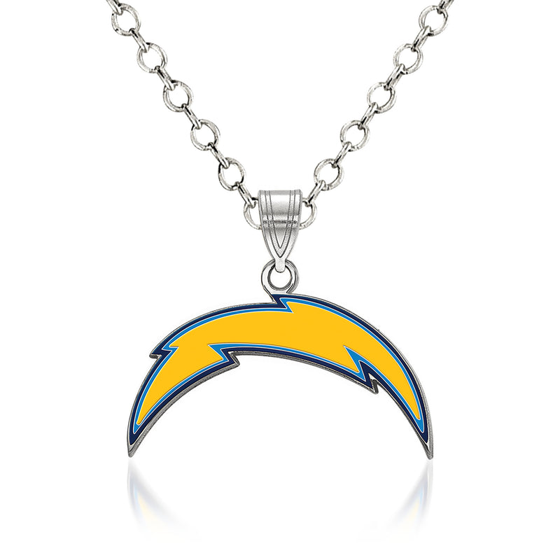 Sterling silver Los Angeles Chargers enamel pendant necklace with round team logo