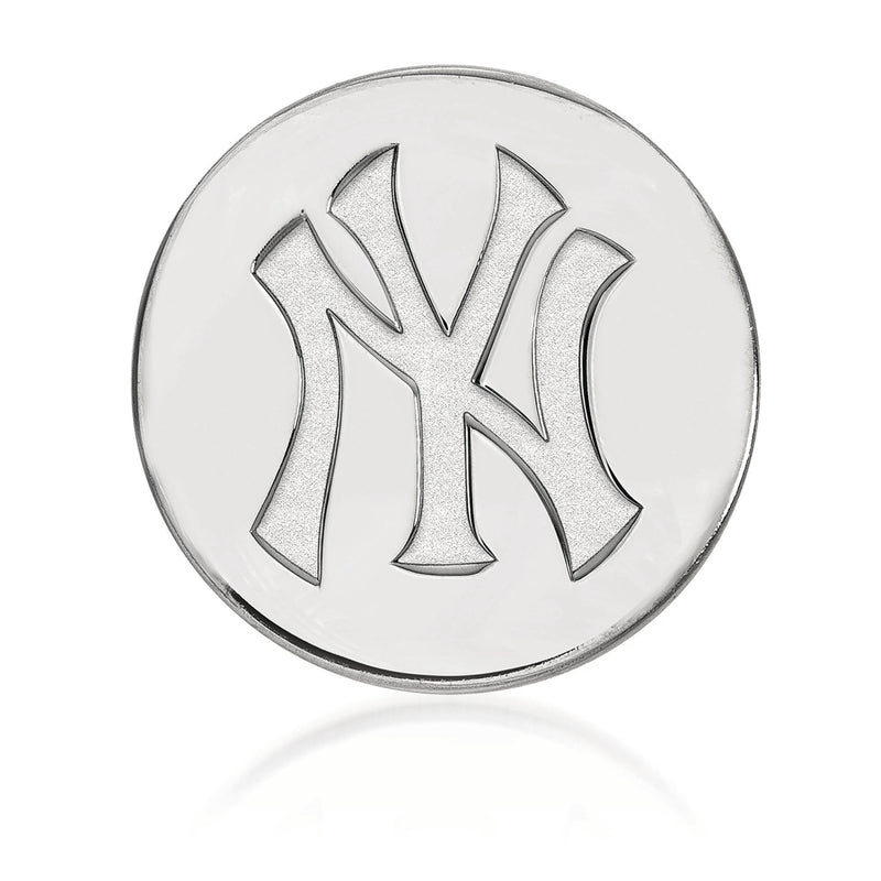 Sterling silver circular New York Yankees lapel pin with raised interlocking NY logo