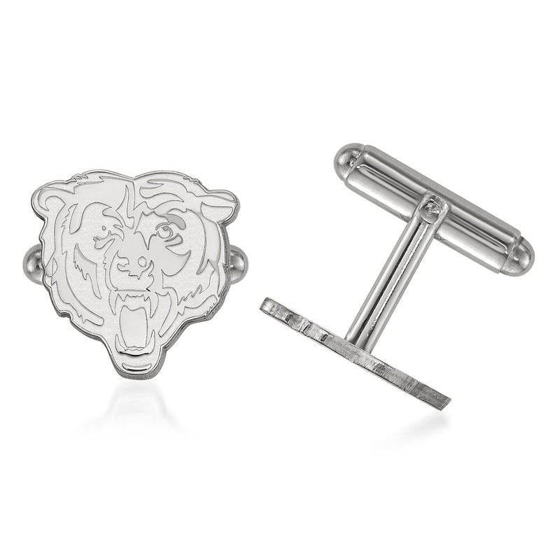 Sterling silver cuff links with Chicago Bears bear head and crossed bar design