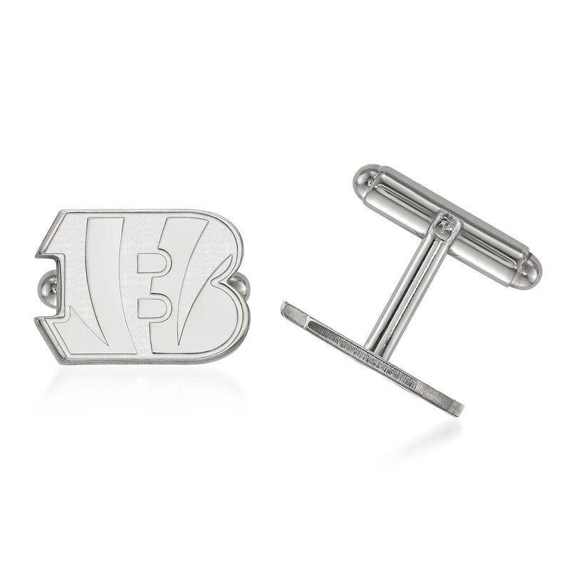 Sterling silver cuff links with Bengals 'B' emblem, hinged back posts