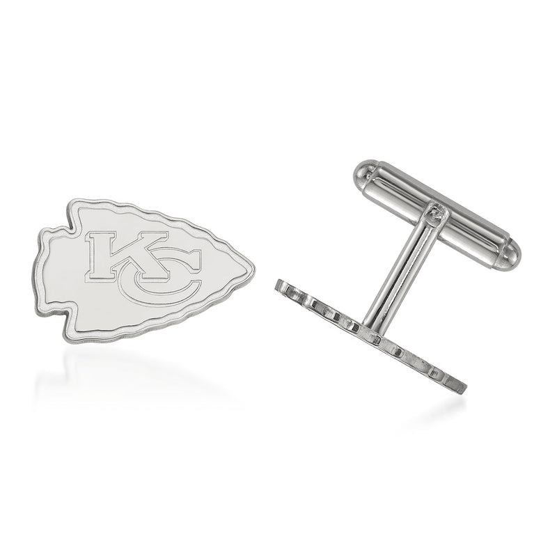 Sterling silver Kansas City Chiefs cuff links with team logo front and hinged bar backs
