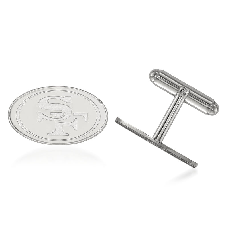 Sterling silver San Francisco 49ers oval cuff links with engraved logo and bar backs