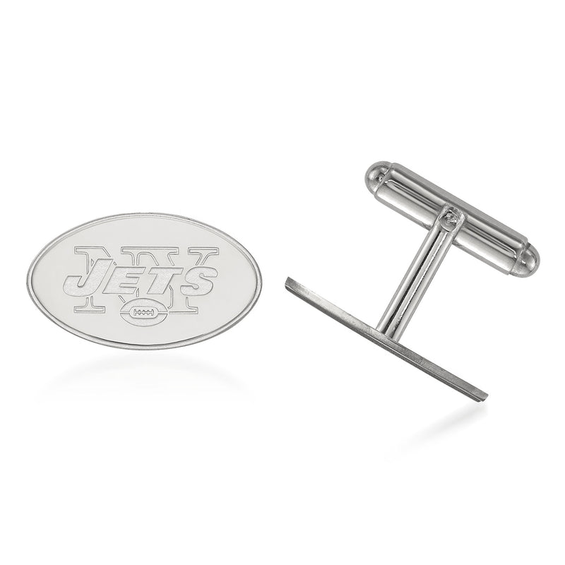 Sterling silver New York Jets oval cuff links with logo, bar backs