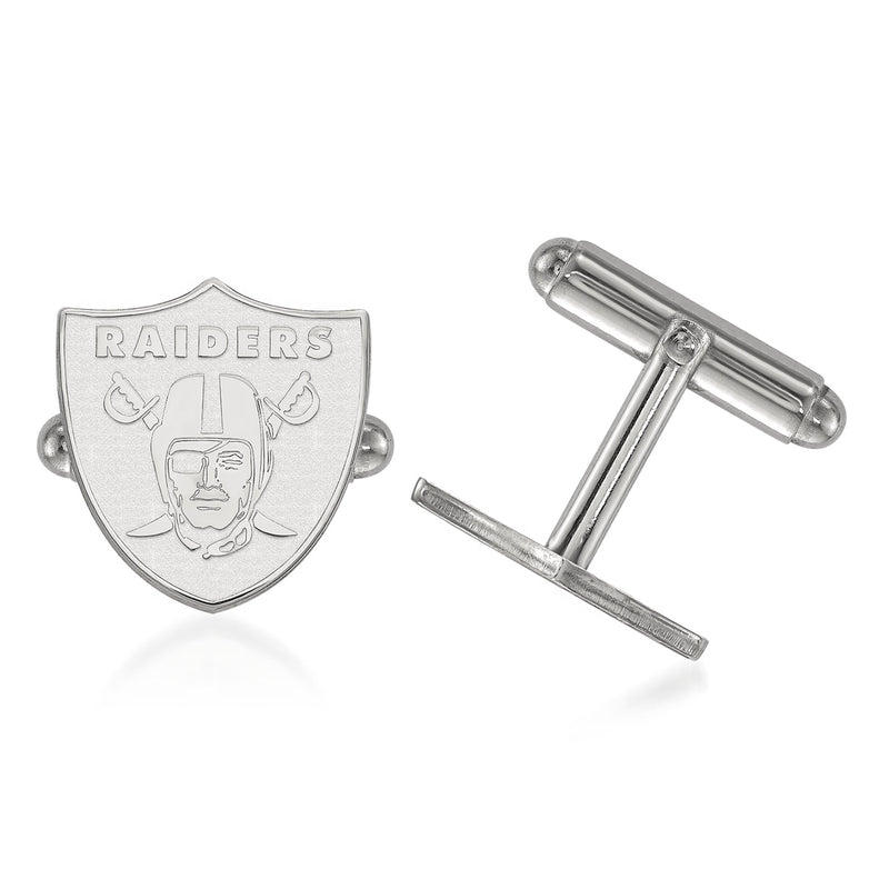Sterling silver Oakland Raiders shield cuff links with hinged bar backs