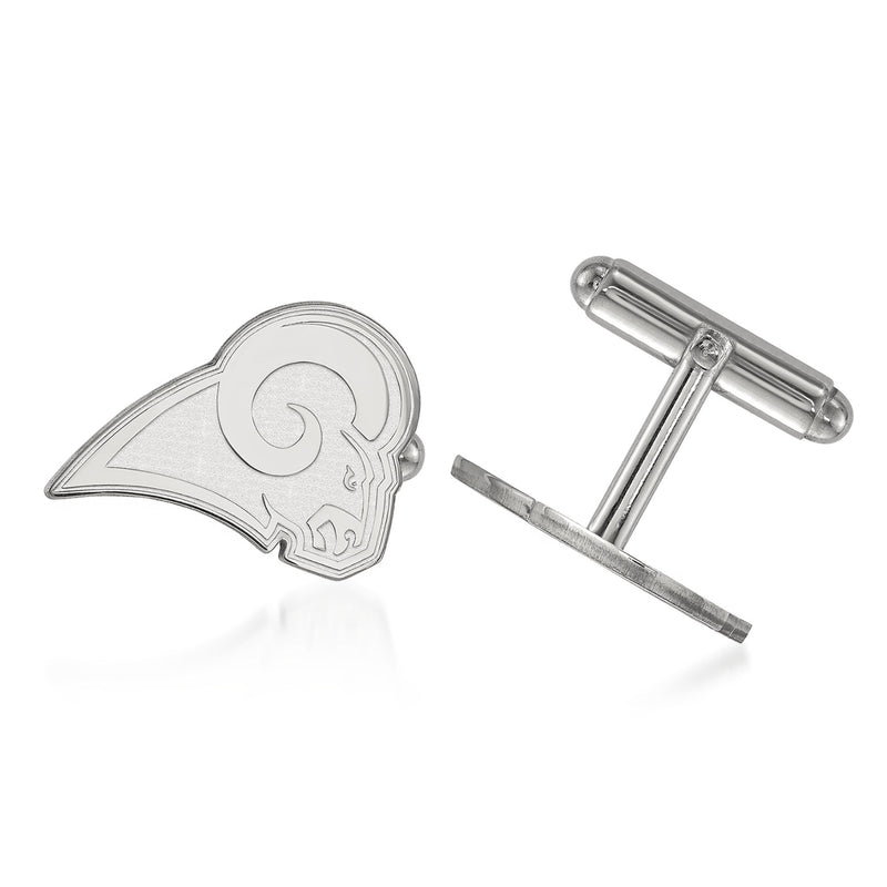 Sterling silver Los Angeles Rams cuff links with engraved ram head front and bar back