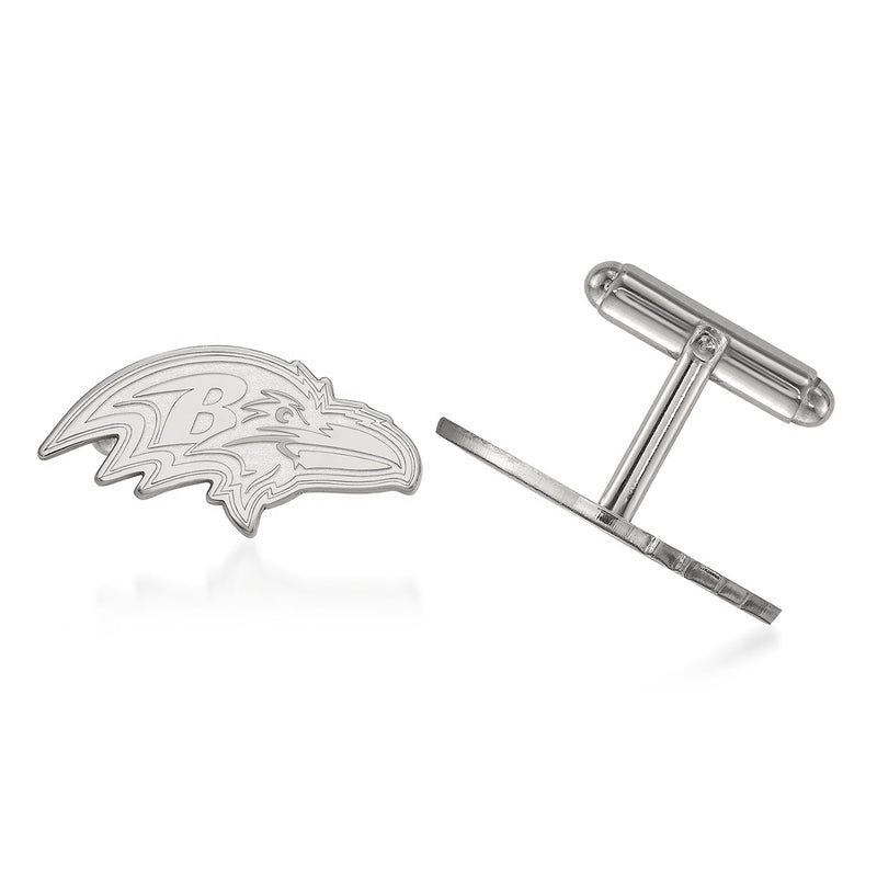 Sterling silver Baltimore Ravens cuff links with bird logo and bar back