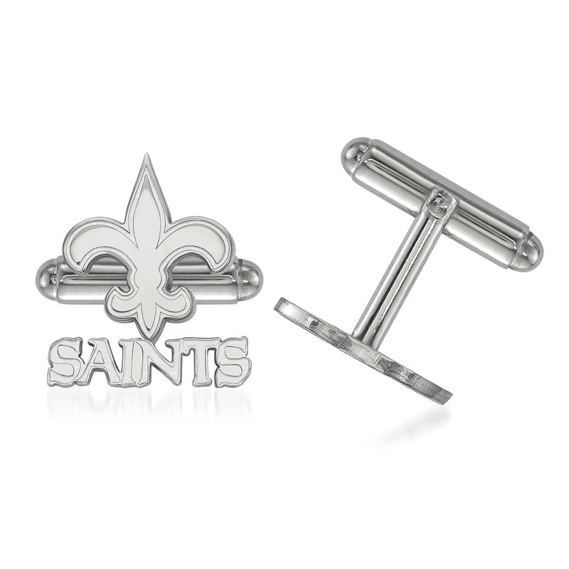 Sterling silver Saints fleur-de-lis cuff links, engraved SAINTS logo