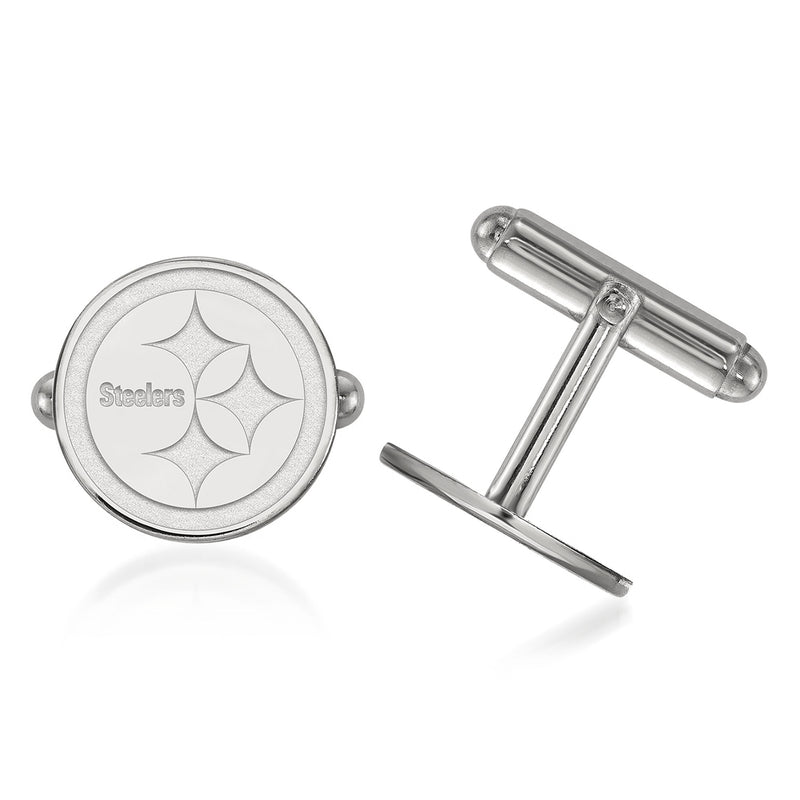 Sterling silver round Steelers logo cuff links with bar back