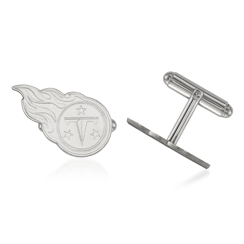 Sterling silver Tennessee Titans logo cuff links with shield and star details, bar backing