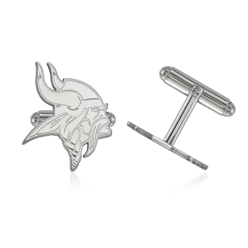 Sterling silver Minnesota Vikings logo cuff links with hinged bar, polished finish