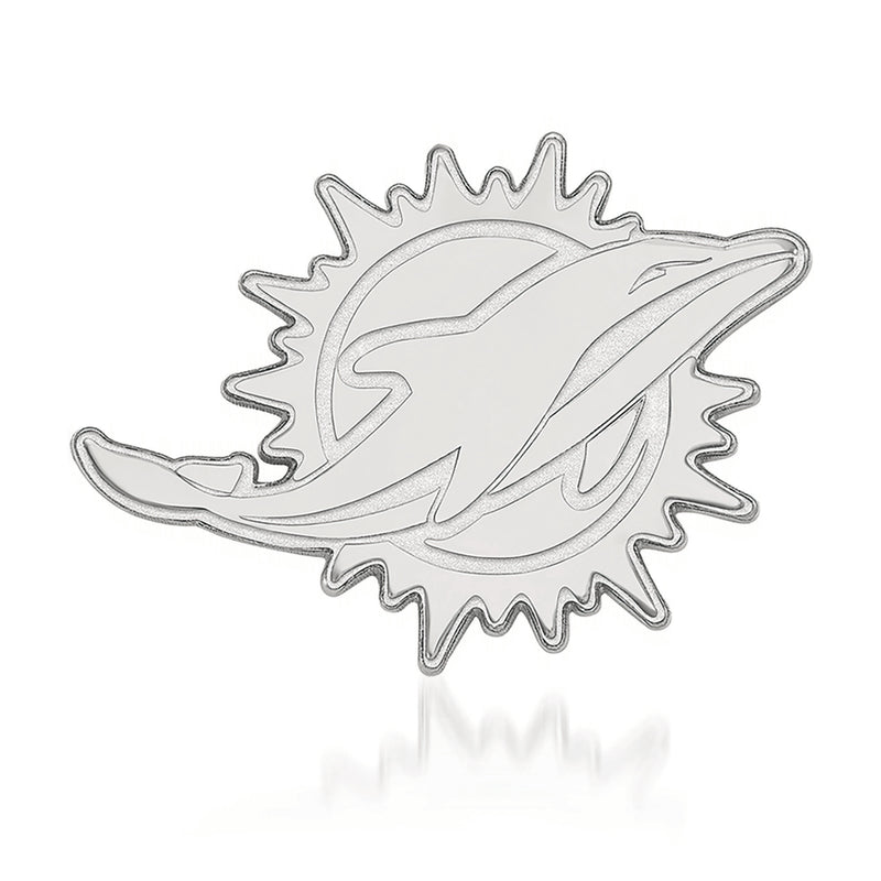 Silver lapel pin with Miami Dolphins fish logo, polished metal finish