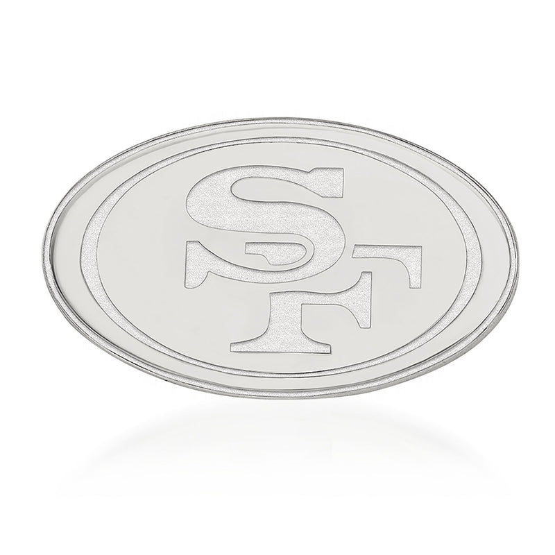 Sterling silver San Francisco 49ers lapel pin, oval design with raised emblem