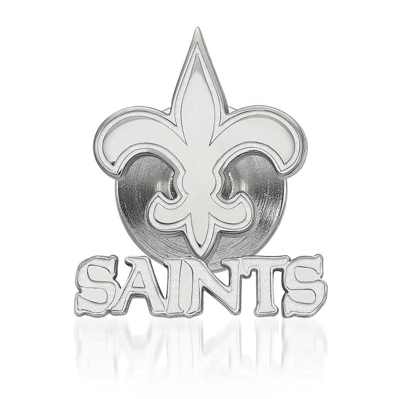 Sterling silver Saints lapel pin with fleur-de-lis and 'SAINTS' lettering