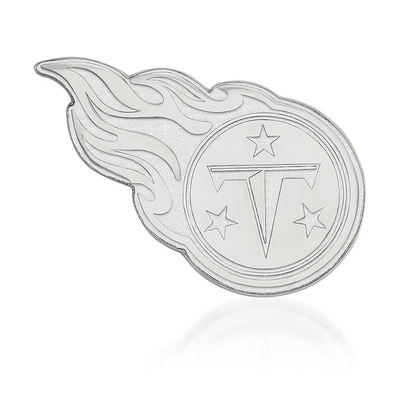Sterling silver Titans lapel pin with flame edges and star T logo