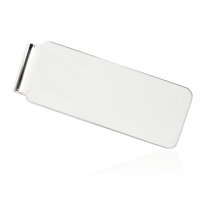 14kt white gold money clip with flat rectangular engravable front