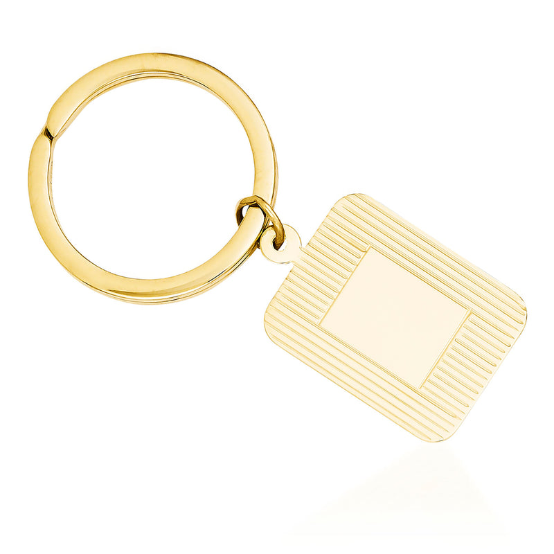 14kt yellow gold key ring with rectangular disc tag for engraving