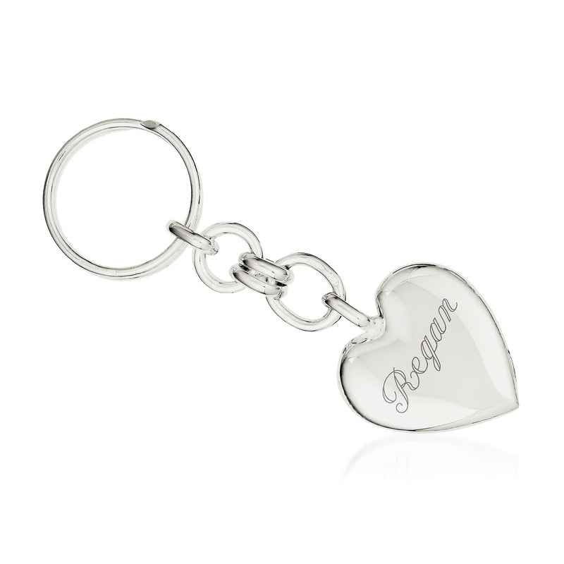 Italian sterling silver heart key chain with engraved heart pendant and link clasp