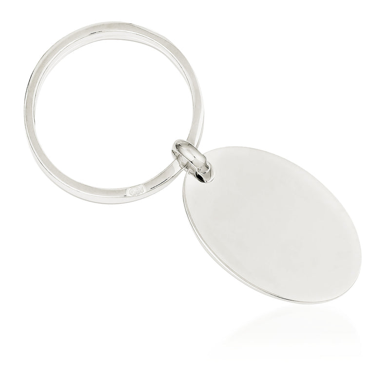 Sterling silver oval engravable key ring with split ring and oval blank tag